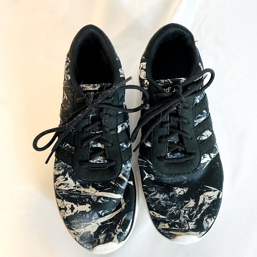 adidas Black and White Patterned Athletic Shoes
